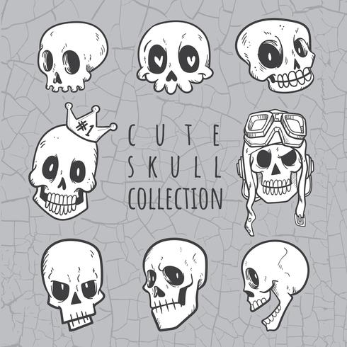 cute doodle skull collection vector