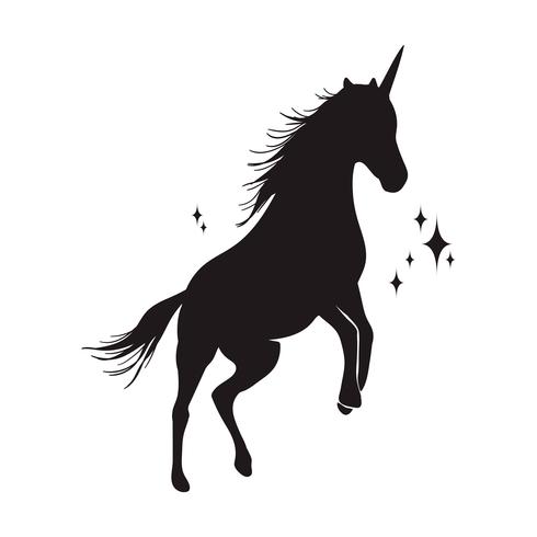 Silueta mágica del unicornio, iconos elegantes, vintage, fondo, tatuaje de los caballos. vector