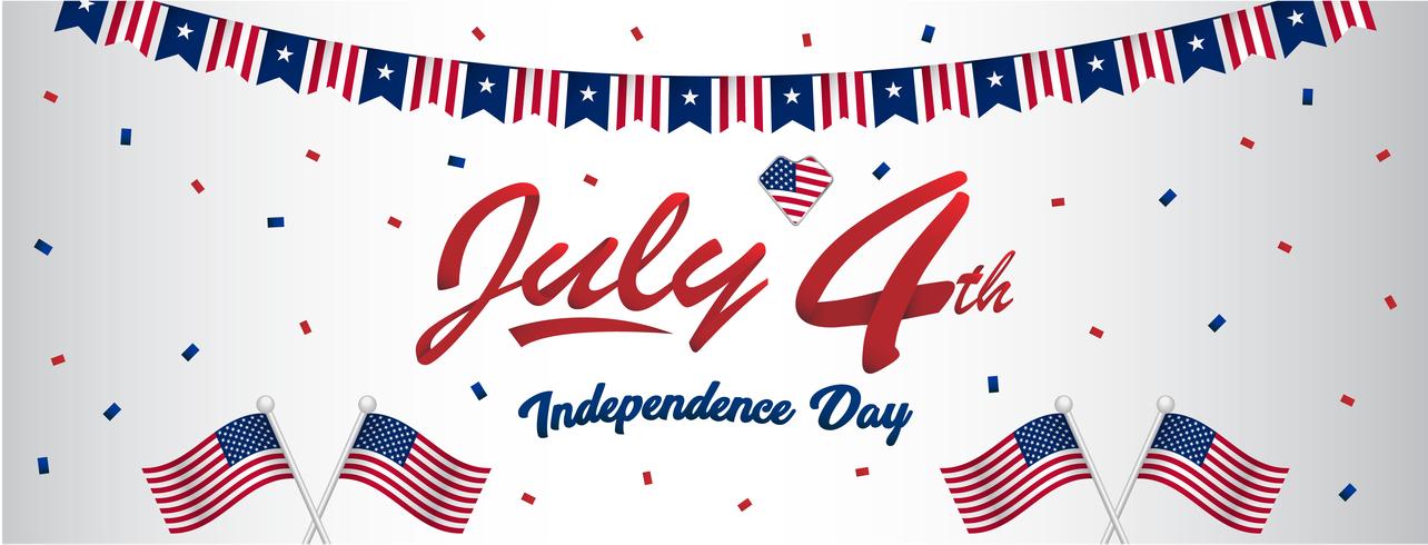 Basic RGB4 july usa happy independence day greeting for social media fan page wall size banner with american flag and red blue pattern vector