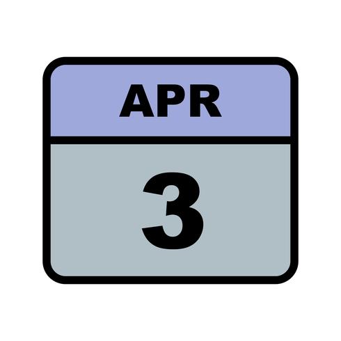 April 3rd Date on a Single Day Calendar vector