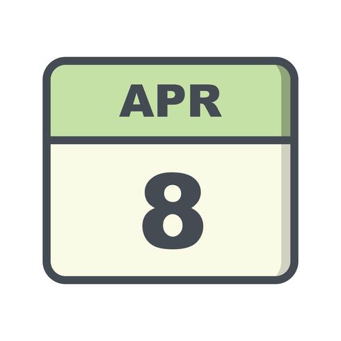 April 8th Date on a Single Day Calendar vector