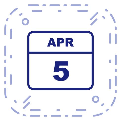 April 5th Date on a Single Day Calendar vector