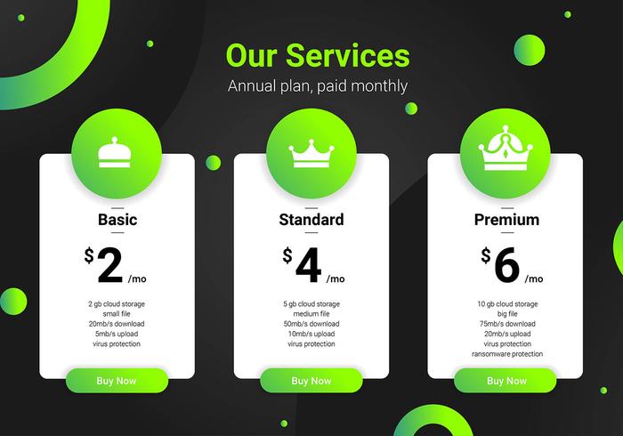 Pricing Table Green Interface Template. vector