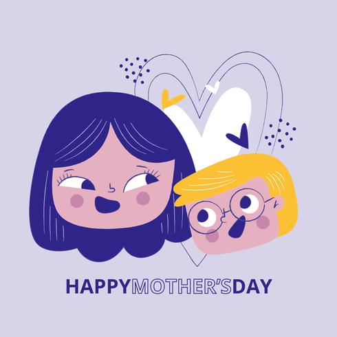 Mamá feliz con niño y corazones vector