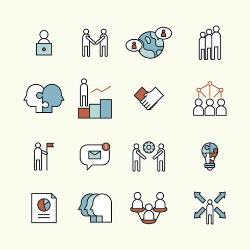 Conjunto resumido de iconos sobre el trabajo en equipo vector