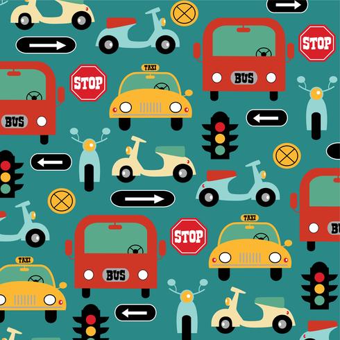 car motocycle taxi and bus pattern with traffic signs vector