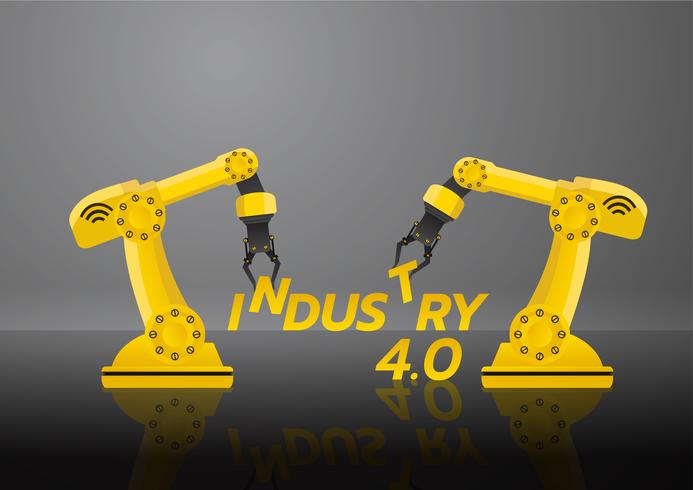 Industry 4.0 concept. Machine robot arm hand factory with cloud computing and increase automation. Vector illustration