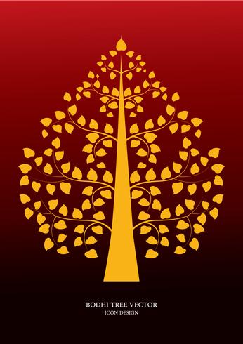 Golden Bodhi tree symbol Thai art style, vector illustration