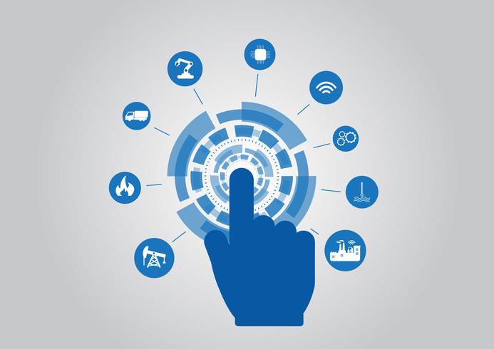 Industry 4.0 concept image. industrial instruments in the factory, Internet of things network vector