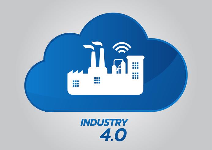 Concepto industrial 4.0, Smart Factory Vector Icon. Ilustración de la planta wifi. Internet de las cosas (IoT) Tecnología industrial.