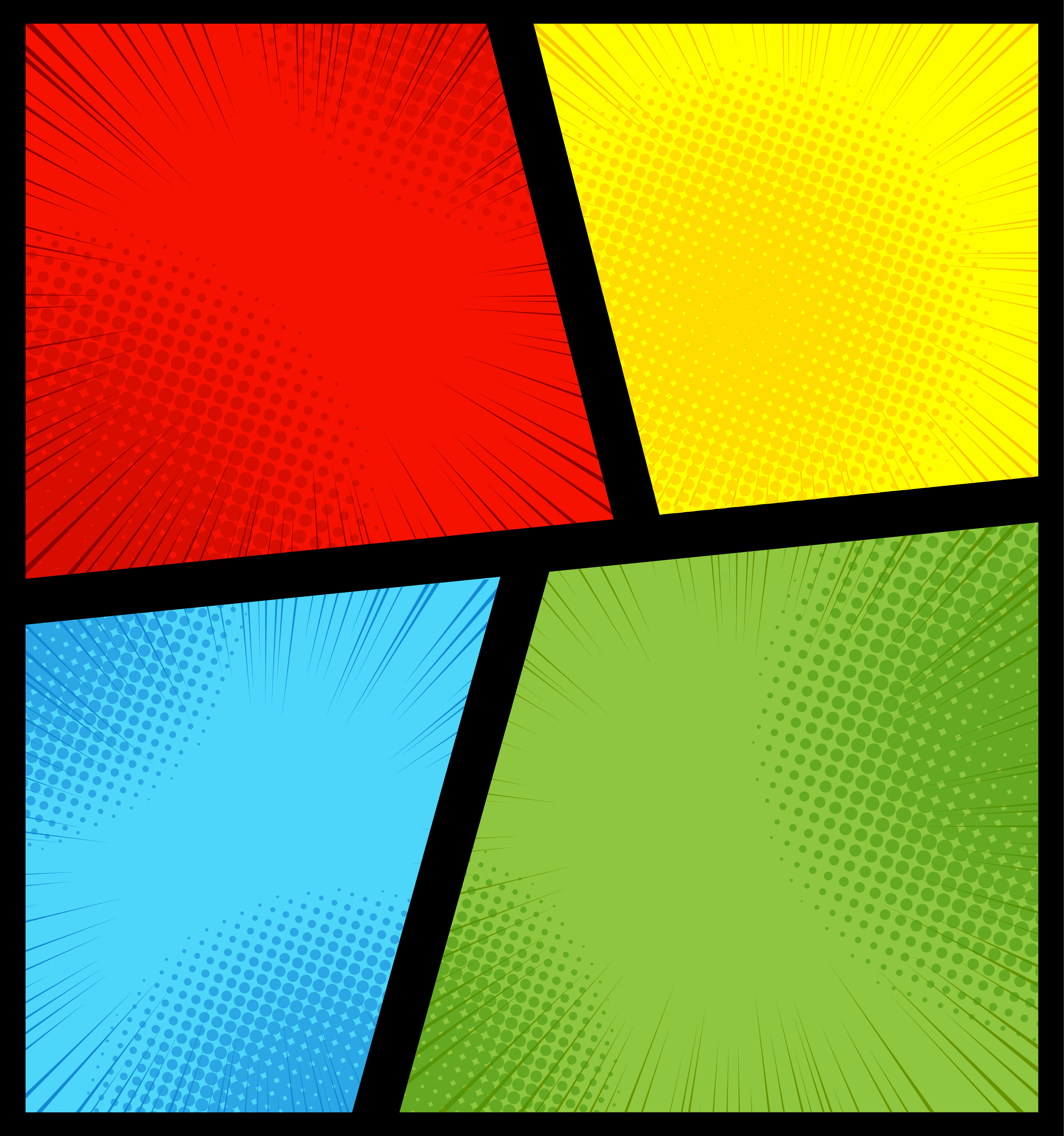 Comic book page background with radial, halftone effects and rays in  pop-art style. Blank template in green, yellow, blue and red colors. 508982  Vector Art at Vecteezy