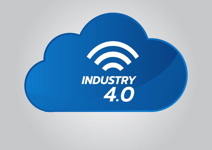Industrial 4.0 concept, Smart Factory Vector Icon. Wi Fi Plant illustration. Internet of Things IoT Industrial Technology.