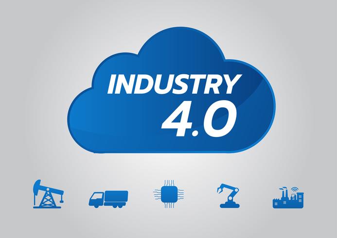 Industrial 4.0 concept, Smart Factory Vector Icon. Wi Fi Plant illustration. Internet of Things IoT Industrial Technology.