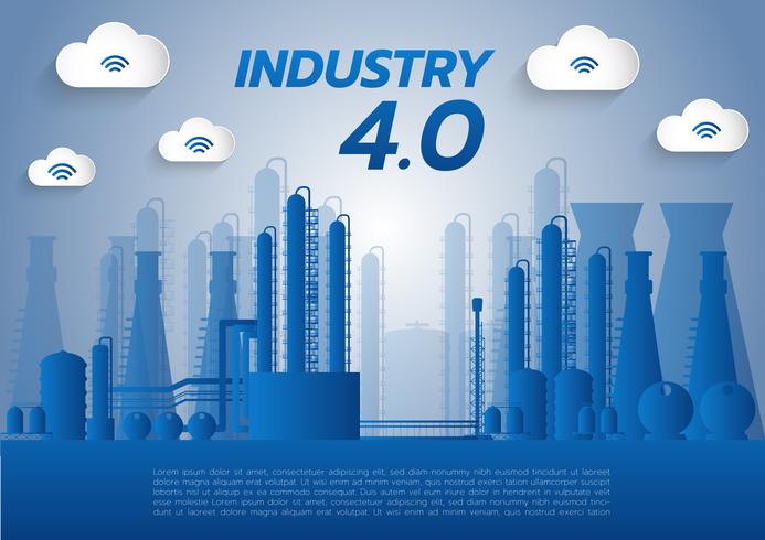 industry 4.0 concept, Internet of things network, smart factory solution, Manufacturing technology, automation robot with gray background  vector