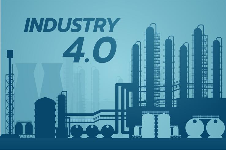 Concepto 4.0 de la industria, solución de fábrica inteligente, tecnología de fabricación, plantilla gráfica de paisaje urbano. Edificios de la industria de la ciudad. Ilustración vectorial vector