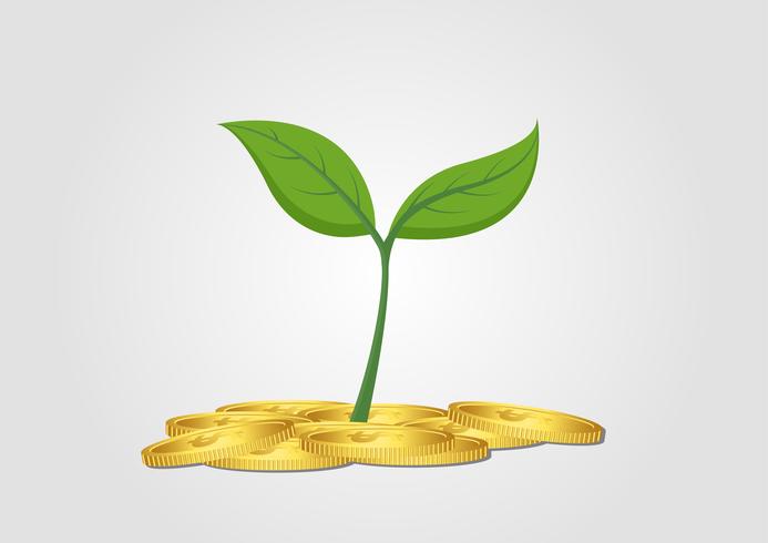 Business concept, growing tree from pile of golden coin vector