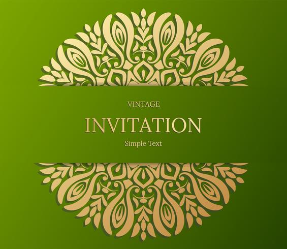 Elegante guardar el diseño de la tarjeta de fecha. Plantilla de tarjeta de invitación floral vintage. Remolino de lujo mandala saludo oro y tarjeta verde vector