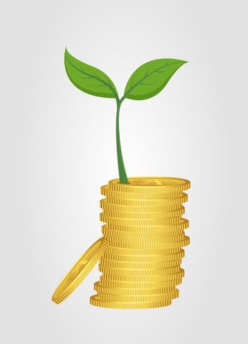 Business concept, growing tree from pile of golden coin vector