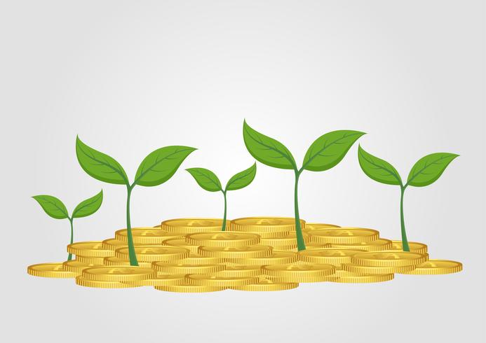 Business concept, growing tree from pile of golden coin vector
