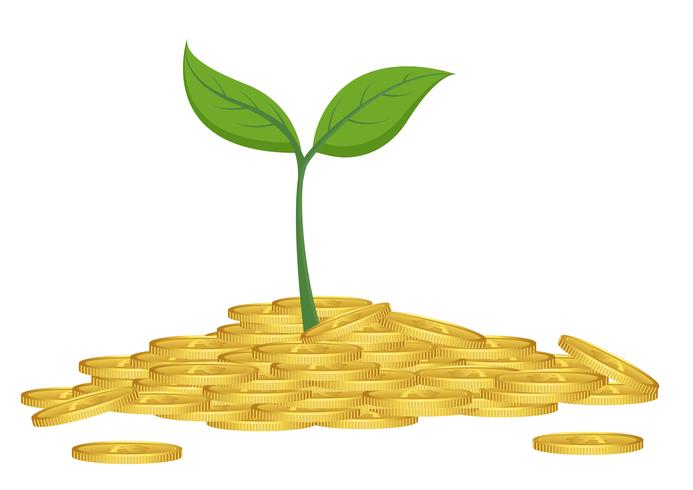 Business concept, growing tree from pile of golden coin vector