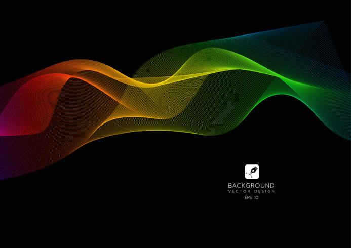 Abstract lines on a black background. Line art. Vector illustration. colorful wave with lines created using blend tool. Curved wavy line,smooth stripe.Design element.