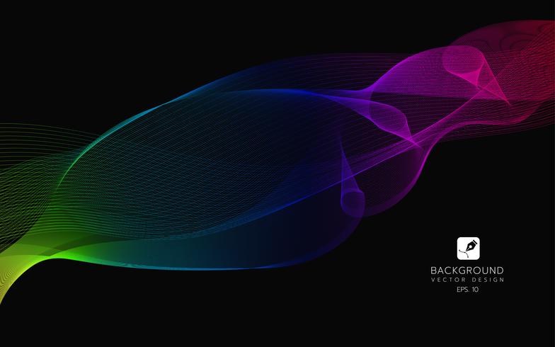 Abstract lines on a black background. Line art. Vector illustration. colorful wave with lines created using blend tool. Curved wavy line,smooth stripe.Design element.