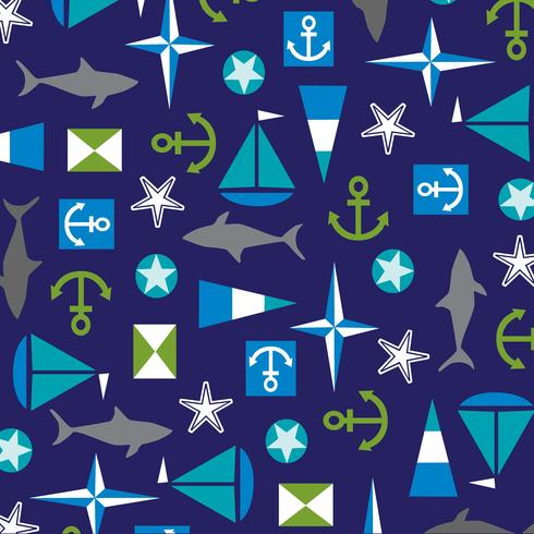 nautical background pattern with sharks anchors and boats vector