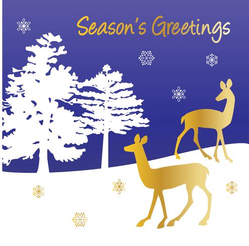 seasons greetings vector graphic winter scene with gold deer and trees