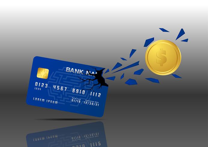 Gold coin Penetrate from credit card. fast payment concept.  vector