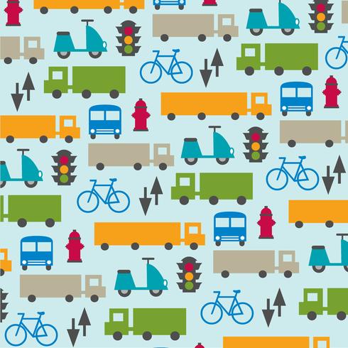 cute transportation pattern on blue background vector