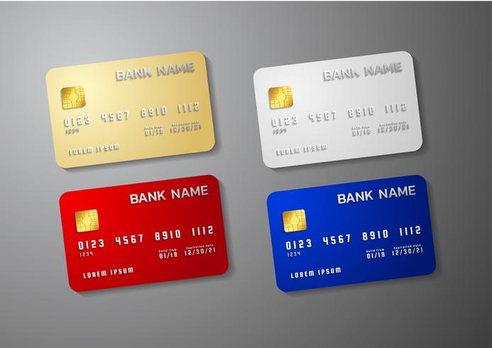 Realistic detailed credit cards set with colorful abstract design vector