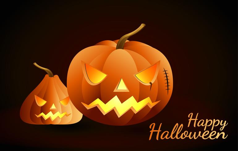 Calabazas de Halloween y castillo oscuro en el fondo, ejemplo del diseño de mensaje del feliz Halloween. vector