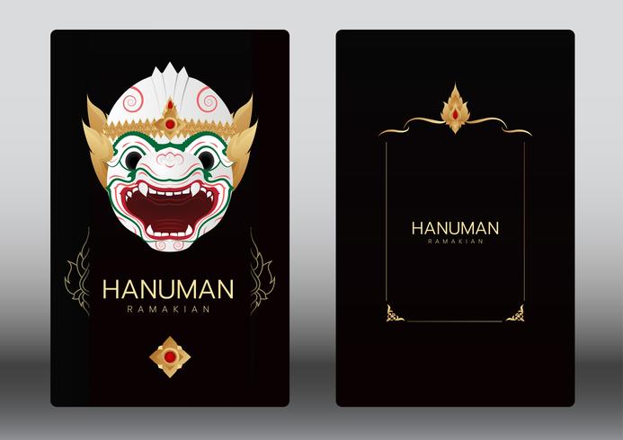 Hanuman, Ramayana, Tailandia danza de máscara clásica, tarjeta de lujo vector