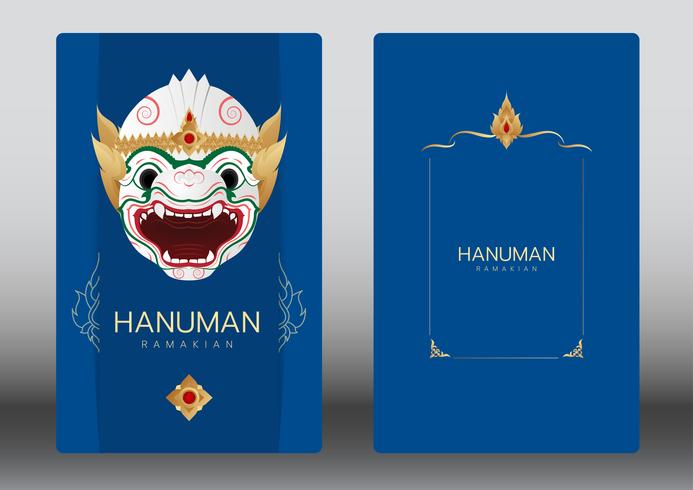 Hanuman, Ramayana, Tailandia danza de máscara clásica, tarjeta de lujo vector