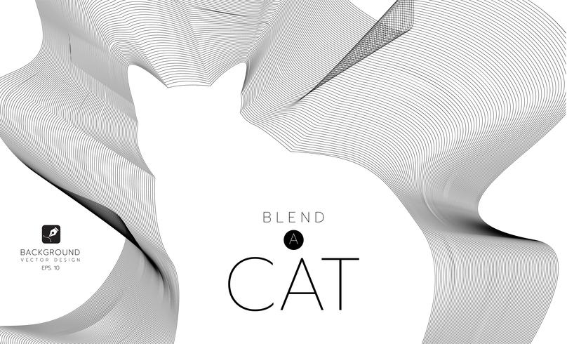 Vector abstract waves and lines background. Curvy design element.Cat made with blend effect.v