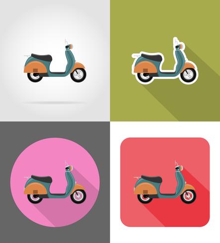 Ilustración de vector de iconos planos scooter retro