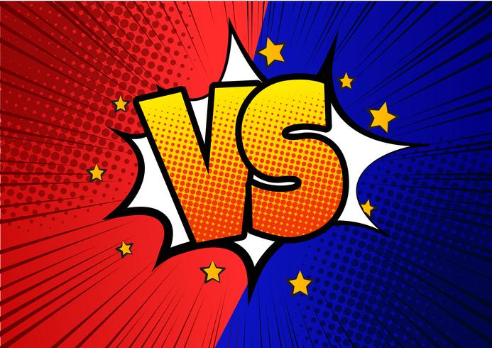 blue and red Versus VS letters fight backgrounds in flat comics style design with halftone vector