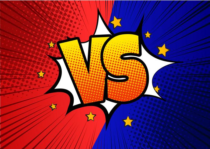 blue and red Versus VS letters fight backgrounds in flat comics style design with halftone vector