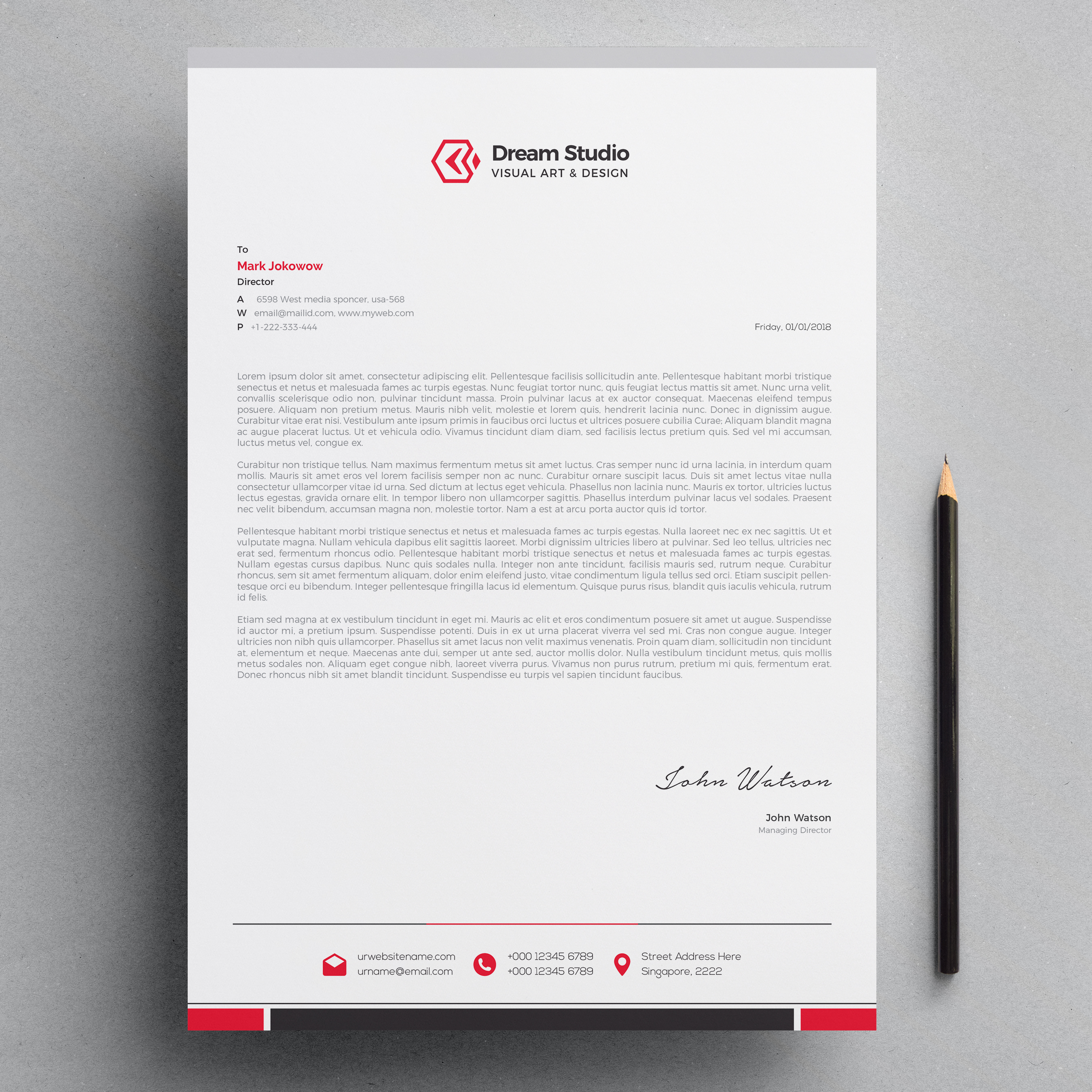Letterhead Template With Red Details Download Free Vectors Clipart 