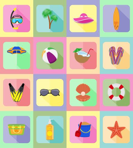 objects for recreation a beach flat icons vector illustration