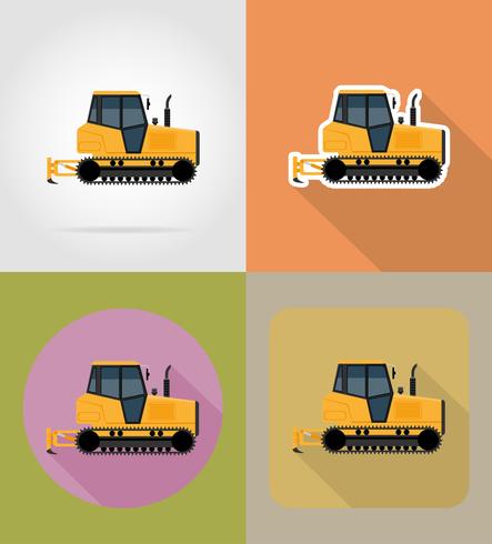 Ilustración de vector de iconos planos de tractor de oruga
