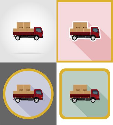 Ilustración de vector de iconos planos de vehículo de entrega