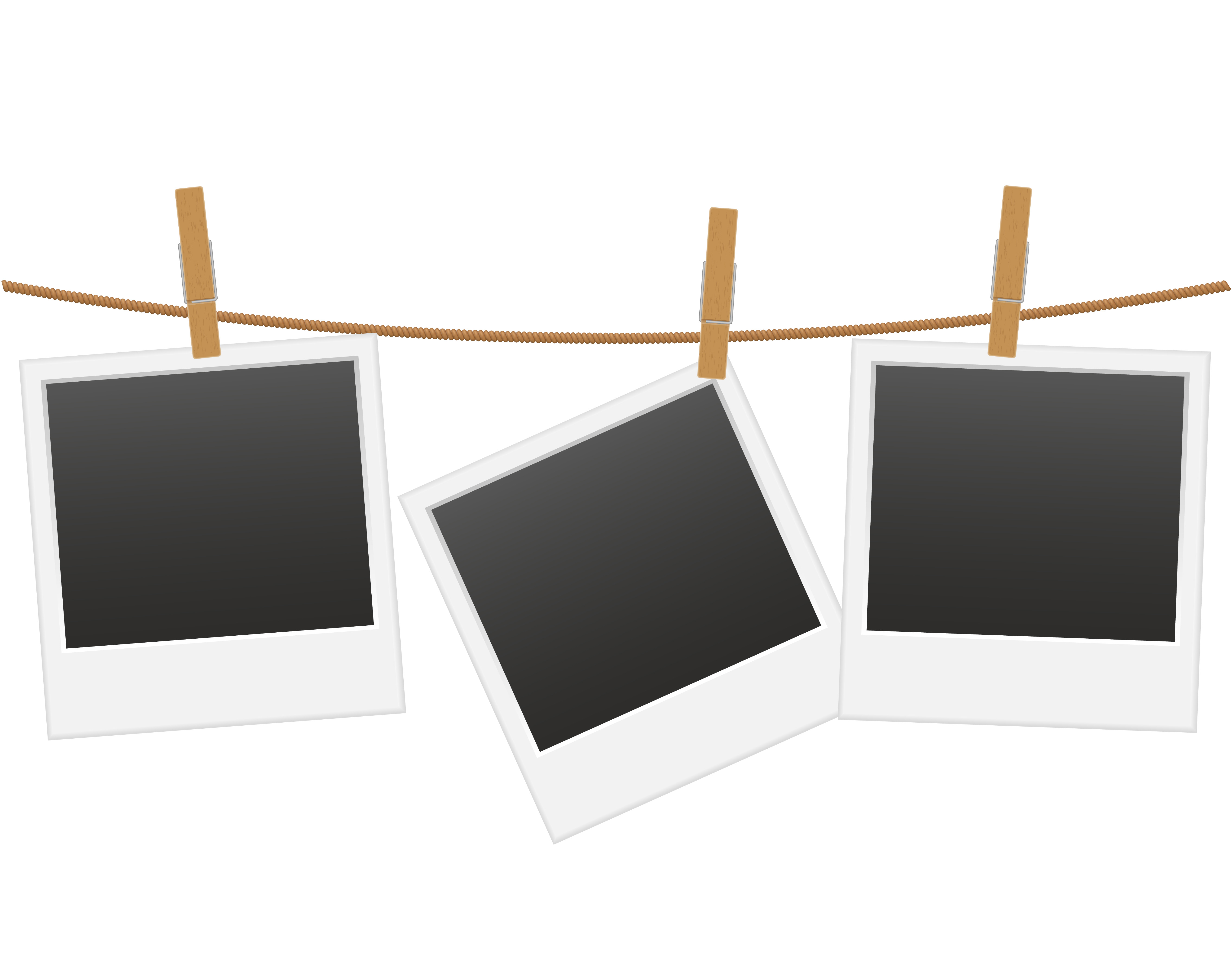 retro photo frame hanging on a rope with clothespin vector illustration