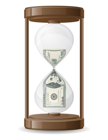 one hundred dollars leaking in the hourglass vector illustration