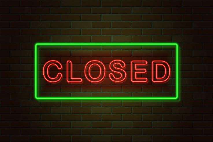 glowing neon signboard closed vector illustration