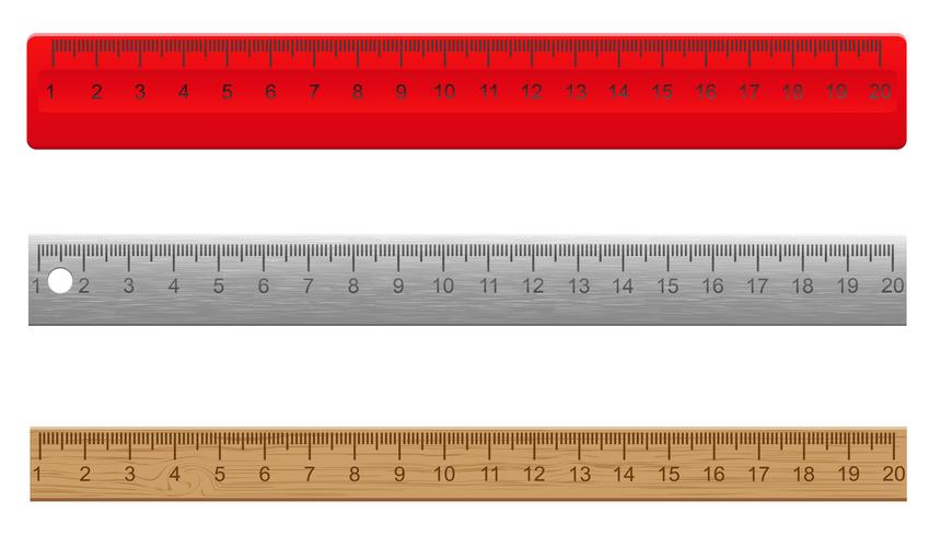 Set of plastic, metal and wooden rulers  vector