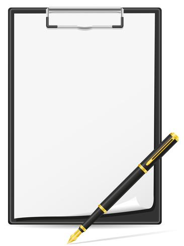 clipboard blank sheet of paper and pen vector illustration