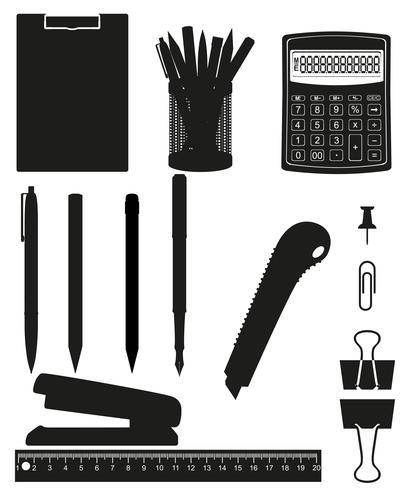 papelería set iconos negro silueta vector ilustración