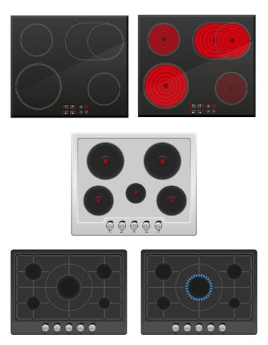 establecer la superficie para la estufa eléctrica y gas vector ilustración