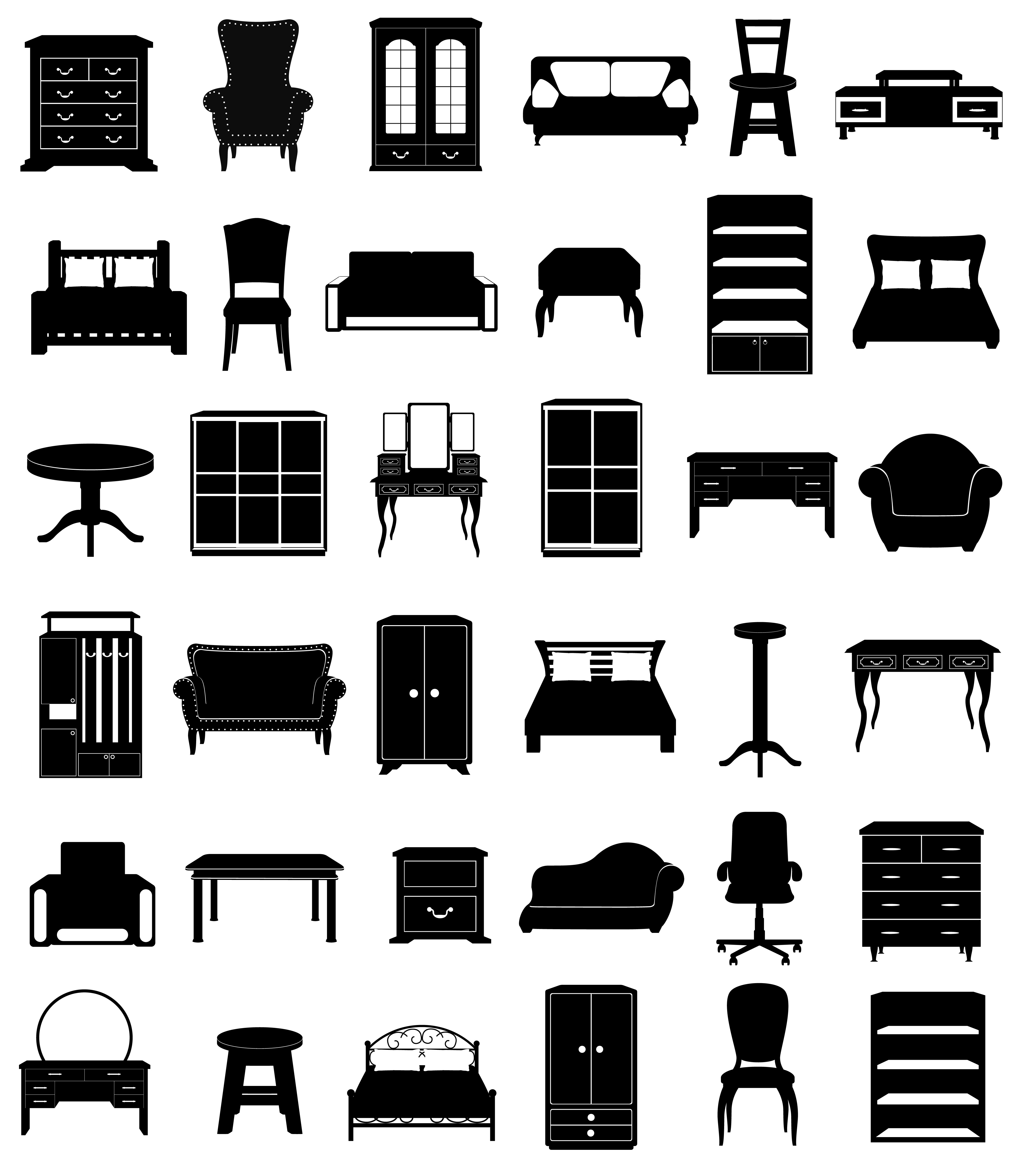 set icons furniture black silhouette outline vector illustration 509840 ...